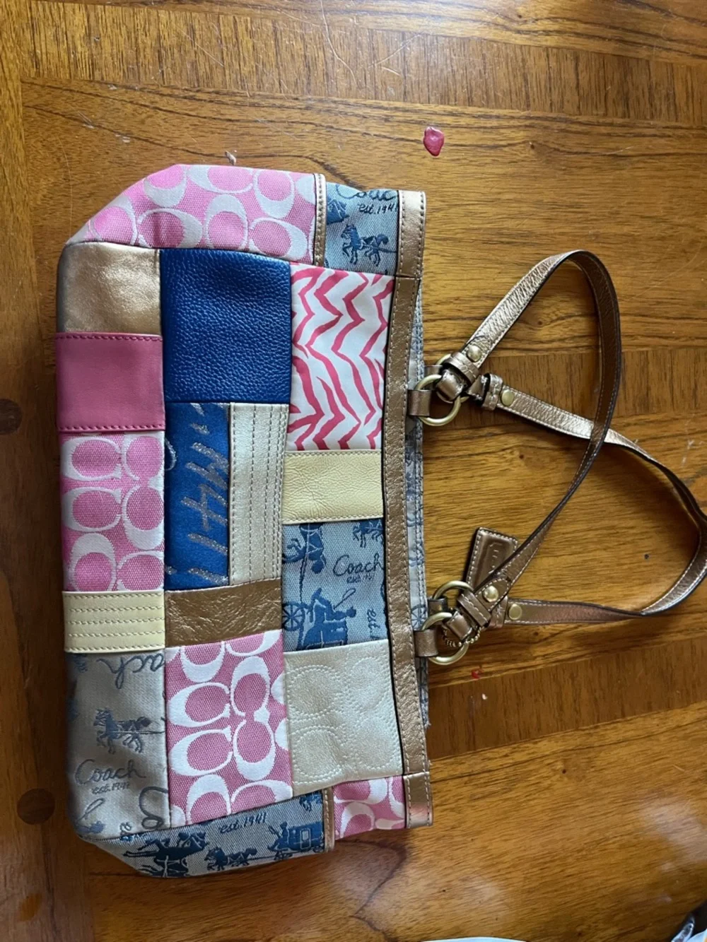 Coach Patchwork Shoulder Bag in Pink, Blue and Gold Metallic - Picture 2 of 9